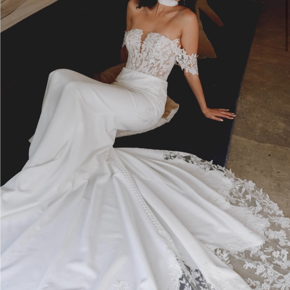 Wedding dress-Lillian West 66304 crepe fit and flare bridal gown-ivory - Picture 2 of 4